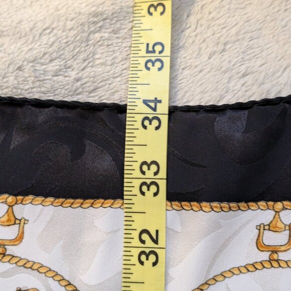 ITALIAN SQUARE SILK SCARF 100% Italy Black Gold White Key Keys Crown Women's - Picture 5 of 6